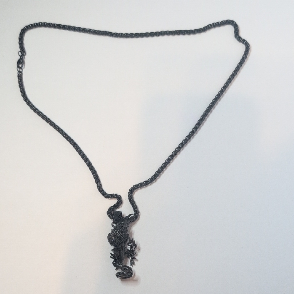 Black Raven Drinking From Glass Pendant Necklace